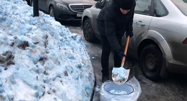 Click to enlarge What could have caused this eerie blue snow?