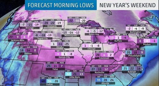 temps across US Dec NY 2017