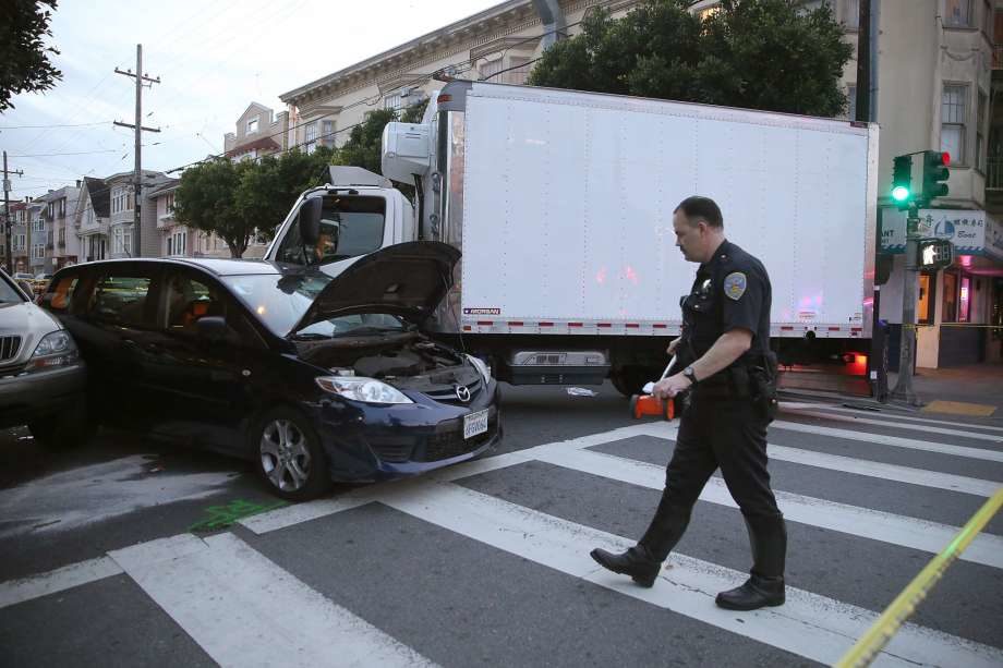 truck plows into car pedestrians san francisco
