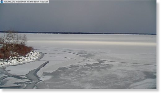 This is Alpena MI, where there is ice as far as you can see out into Lake Huron.