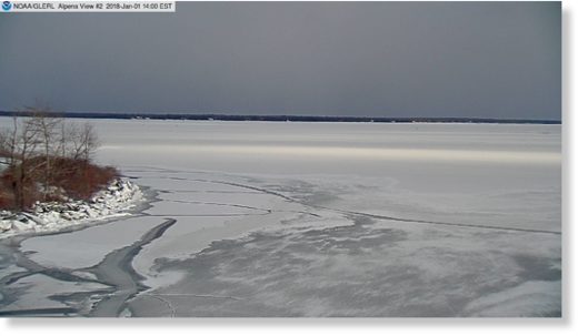 This is Alpena MI, where there is ice as far as you can see out into Lake Huron.