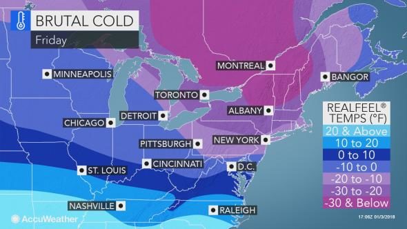 US bomb cyclone temperatures