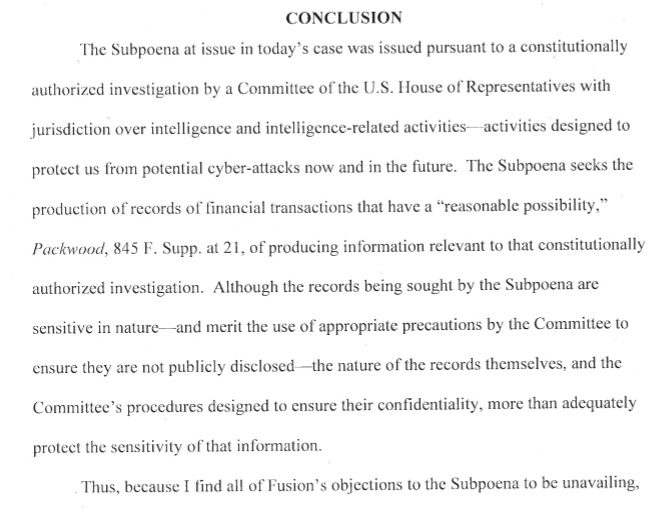 Click to enlarge Fusion GPS vs House Committee ruling
