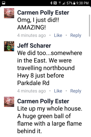 Click to enlarge Fireball over Manitoba Facebook post