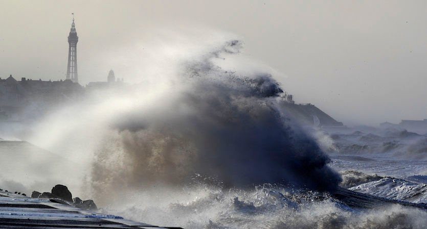 4. Massive waves crash over seawalls in Blackpool, northwest England, on Wed., Jan 3, 2018, as a winter storm dubbed Eleanor lashed the UK with violent storm-force winds of up to 100 mph.