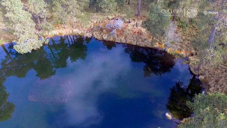 An aerial view of the pond at Nahualac in Mexico