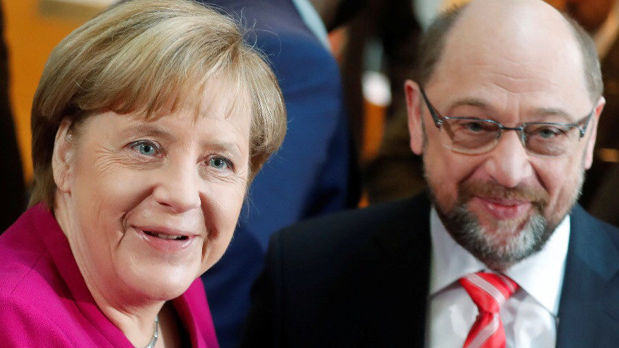 Click to enlarge German Chancellor Angela Merkel and Martin Schulz