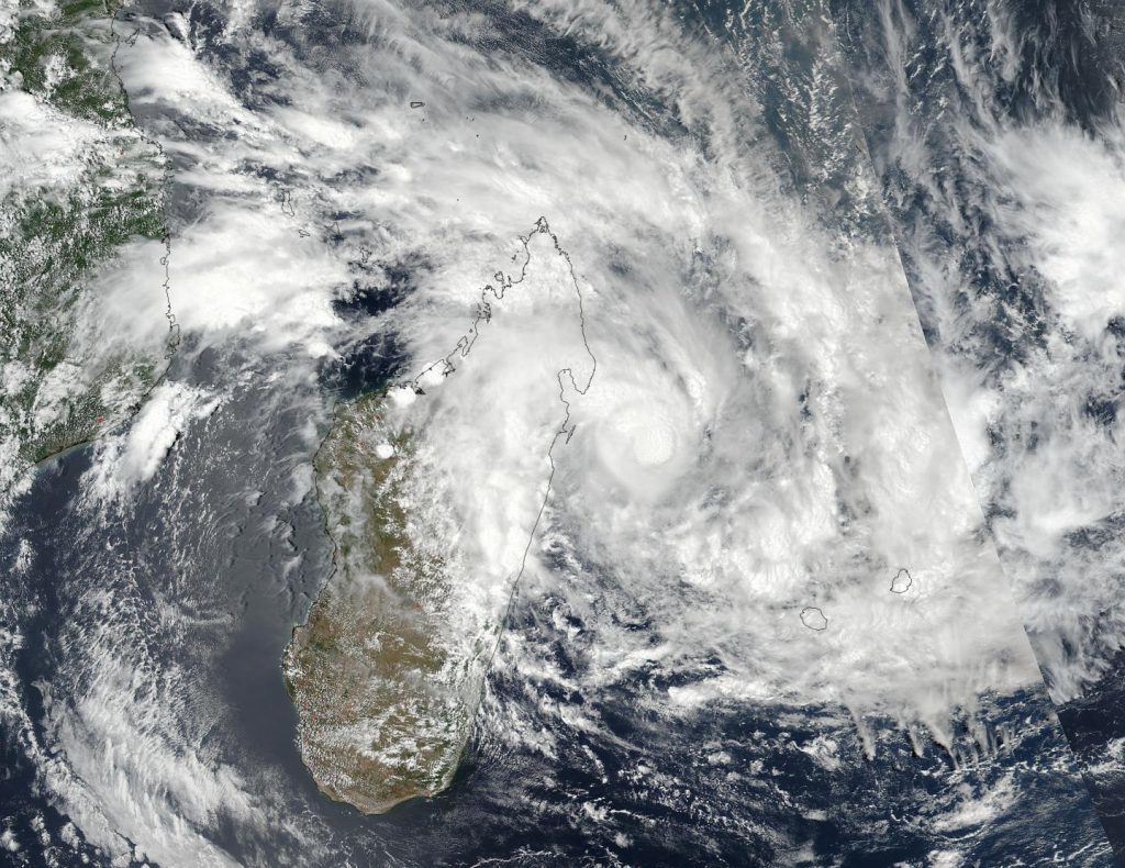 Click to enlarge On Jan. 4 at 5:42 a.m. EST (10:42 UTC) NASA-NOAA’s Suomi NPP satellite captured this visible image of Tropical Cyclone Ava just off shore of northeastern Madagascar.
