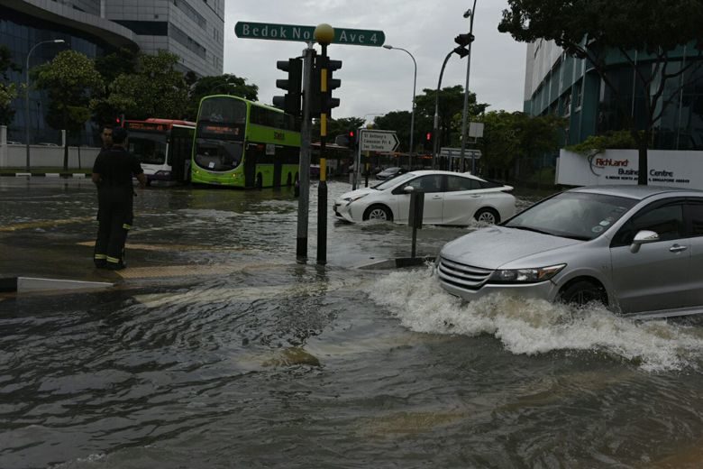 A flash flood in Upper Changi Road on Jan 8.