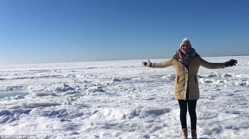 Ocean freezes at Falmouth Beach, MA