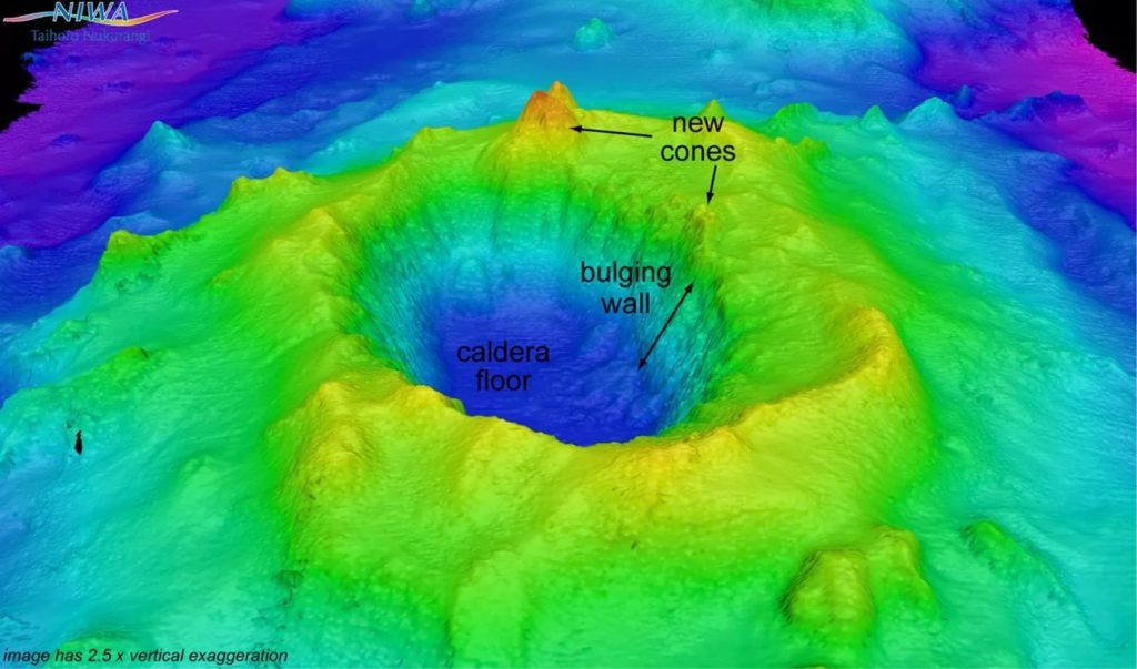An echosounder image showing the undersea volcano called Havre Seamount