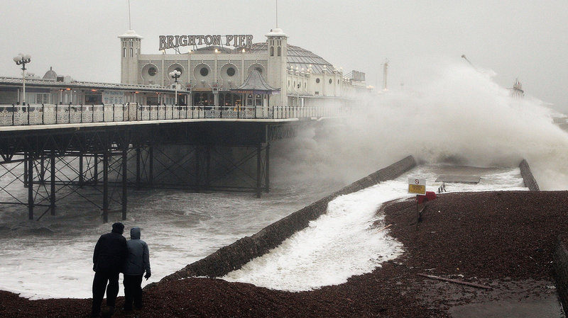 Large waves crash at Brighton Pier