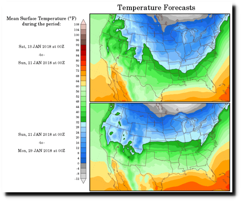 Temps over US