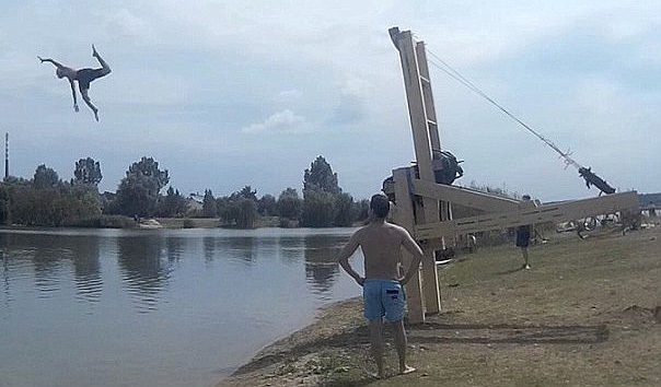 man in catapult