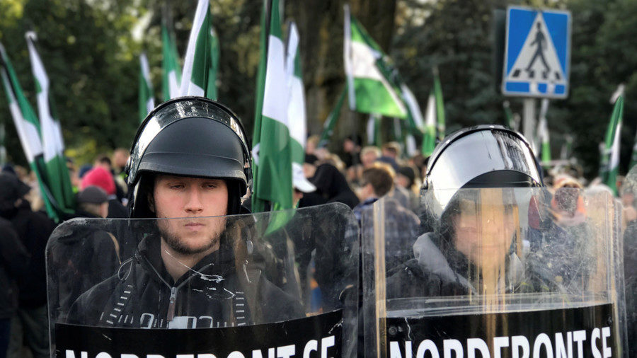 Nordic Resistance Movement gather during the protest in Gothenburg