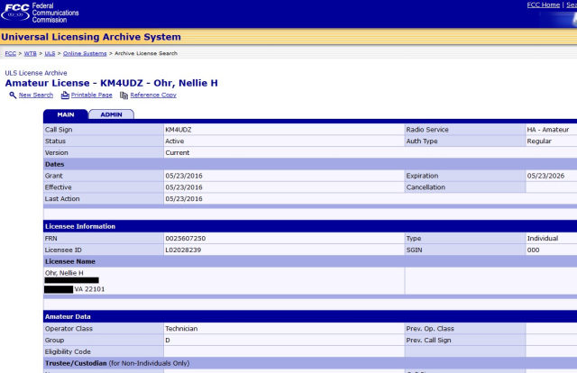 Click to enlarge Nellie ohr ham radio license