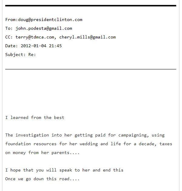 Click to enlarge email screenshot Doug Band to John Podesta