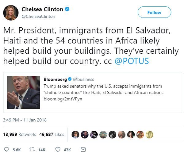 Click to enlarge chelsea clinton trump haiti tweet