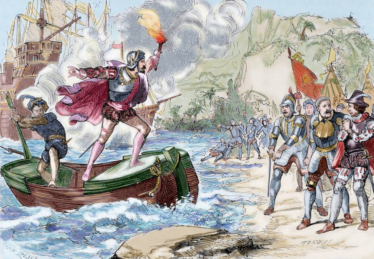 Europeans storming Mexico painting