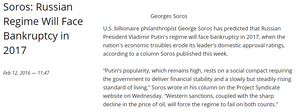 Russia's Bankruptcy Postponed, Soros Very Sad