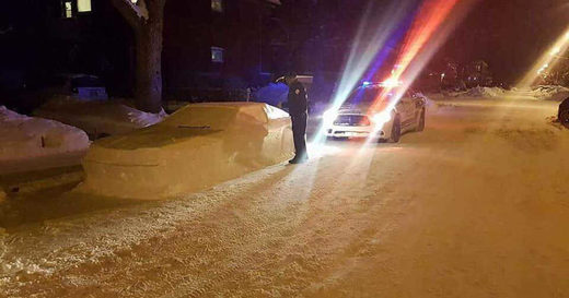 Montrealer creates parked DeLorean snow sculpture - police confused