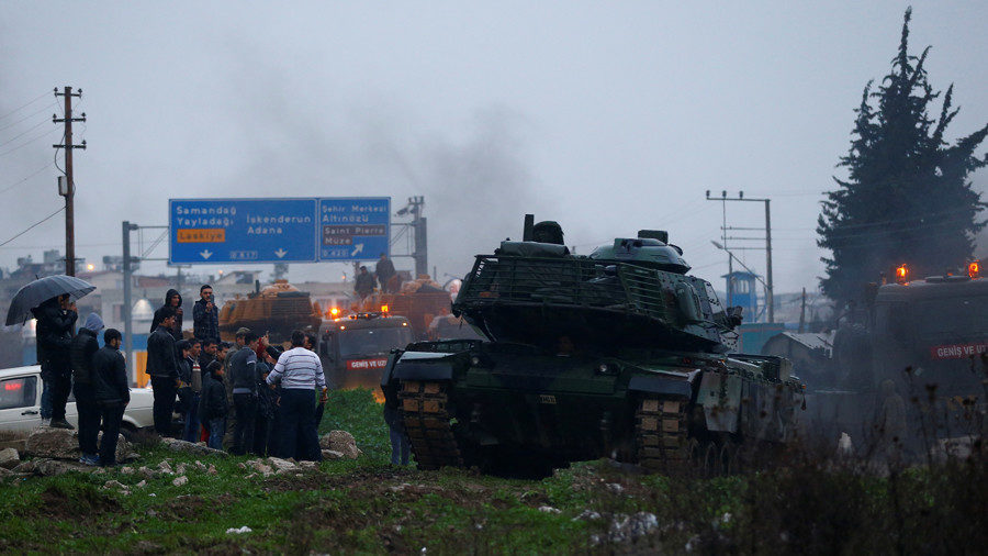 A Turkish military convoy arrives at an army base in the border town of Reyhanli near the Turkish-Syrian border in Hatay province, Turkey January 17, 2018