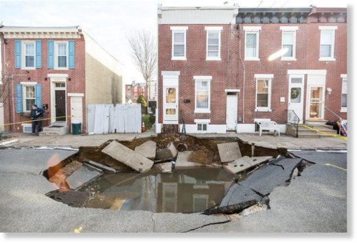 Click to enlarge Massive sinkhole opens up on Taggert Street in Fishtown on January 19, 2018.