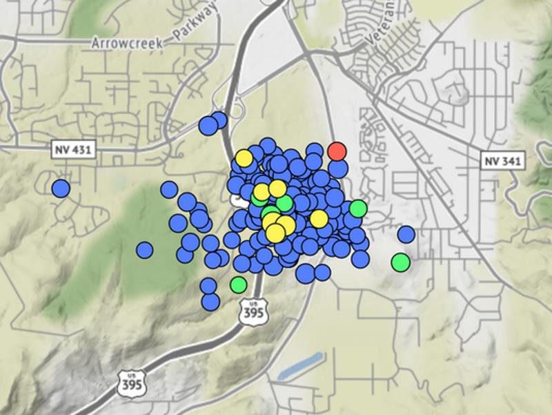 Click to enlarge earthquake swarm Reno 2018