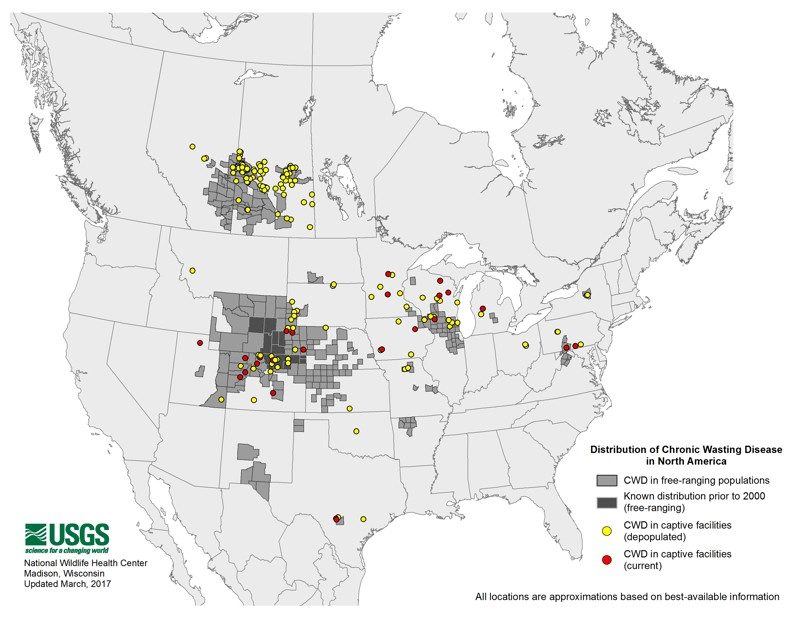 distribution deer wasting disease USA