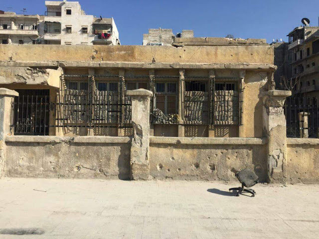 The ruined Djab al-Kaba hospital in Aleppo