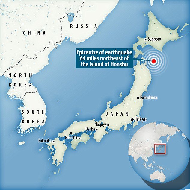 Shaken: Earthquake of magnitude 6.4 struck 64 miles off the coast, at depth of 40 miles