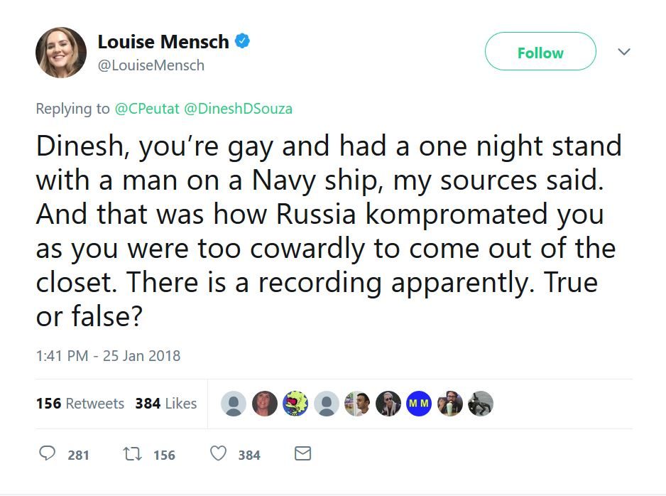 mensch tweet d'souza