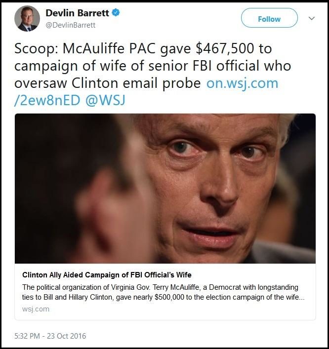 Devlin Barrett McAuliffe PAC tweet
