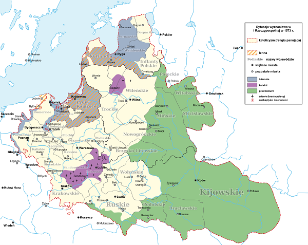 Click to enlarge Religions in Polish-Lithuanian Commonwealth in 1573 map