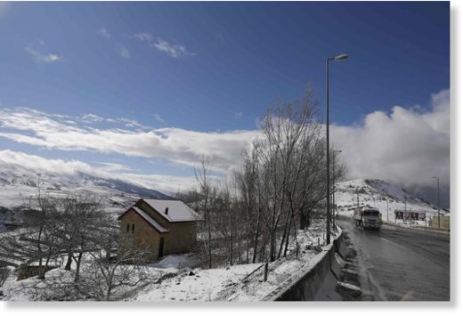 Fields covered with snow in the region of Dahr al-Baidar, east of Beirut.
