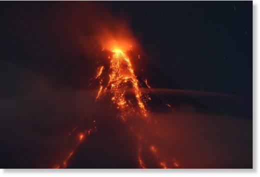 Click to enlarge Mayon volcano erupting
