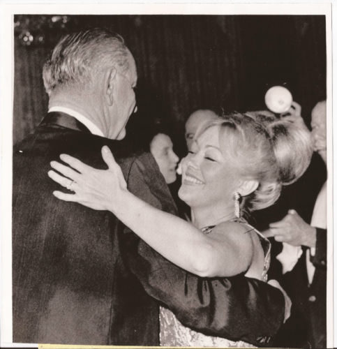 Click to enlarge Mathilde Krim dances with Johnson at January 20, 1965, inaugural ball following his reelection in 1964