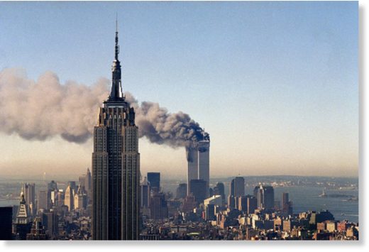 twin towers burning