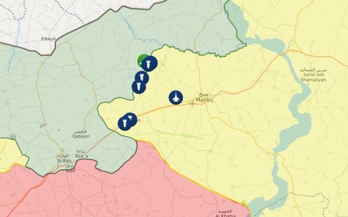 liveumap of turkish attacks near Manbij