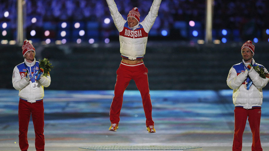 russian athlete celebrating