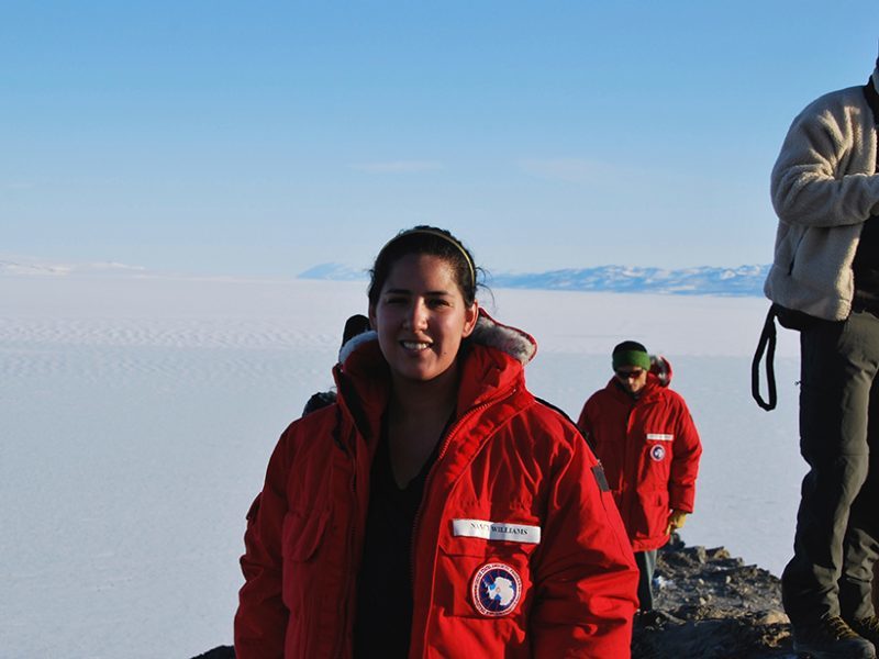 Nancy Williams at McMurdo Base overlooking the Ross Sea in Antarctica in 2011.