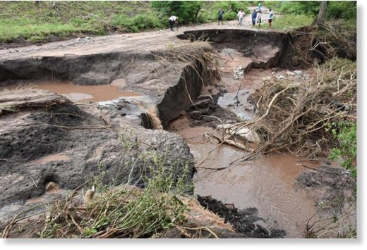 Flood damaged roads in Yacuiba, Bolivia, January 2018