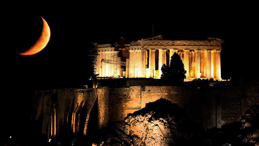 red moon rising acropolis
