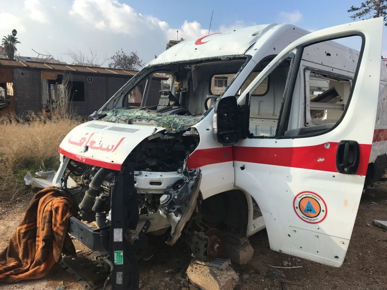 Click to enlarge Real syrian civil defense Ambulance targeted by terrorists