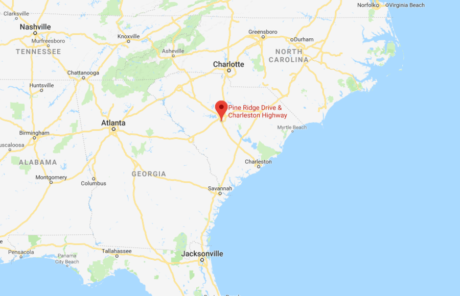 The location of the crash in Cayce, South Carolina