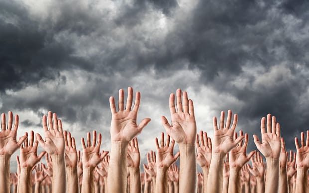 hands raised