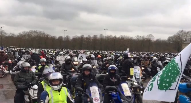 A huge crowd of bikers assembled in Paris to protest the speed limit change