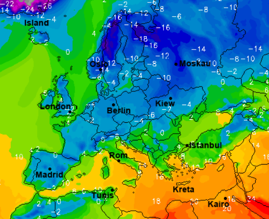 Click to enlarge Cold is forecast to keep Europe shivering this week. Image cropped from wetter.online.de.