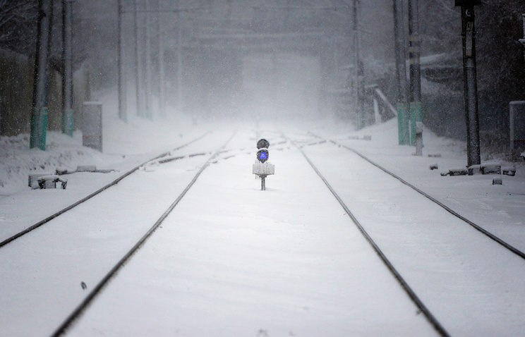 snowy train tracks