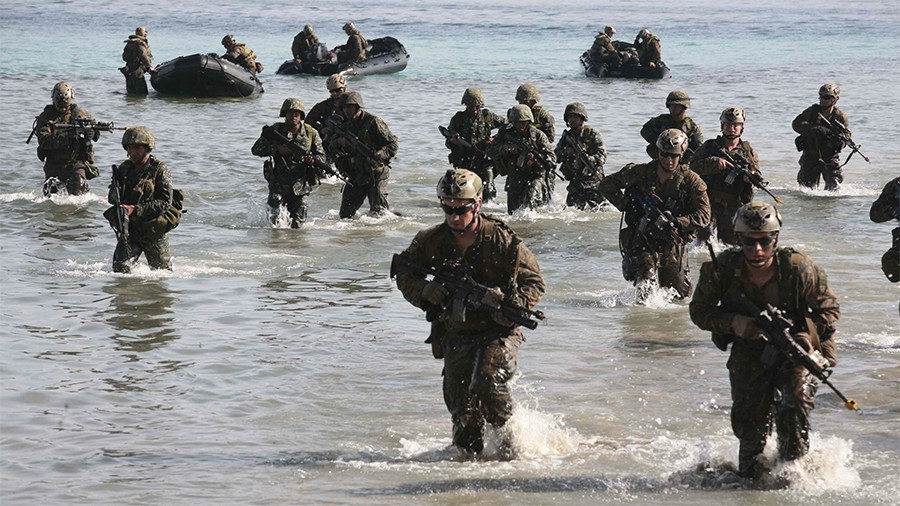 Click to enlarge troops in water